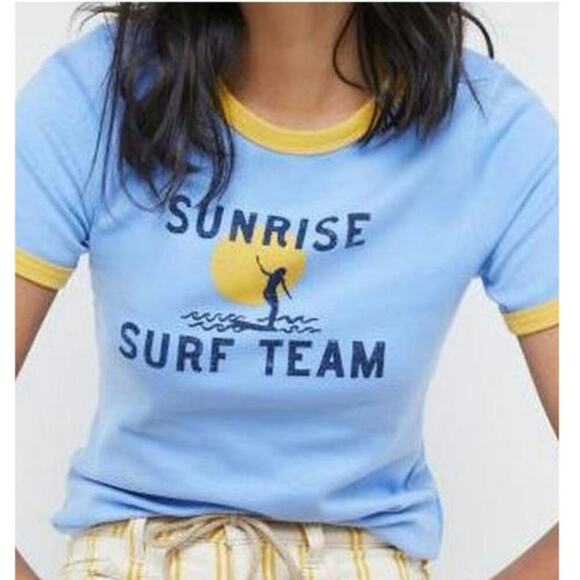 Anthropologie Maeve Ladies Blue & Yellow T Shirt Size Large - Picture 1 of 5